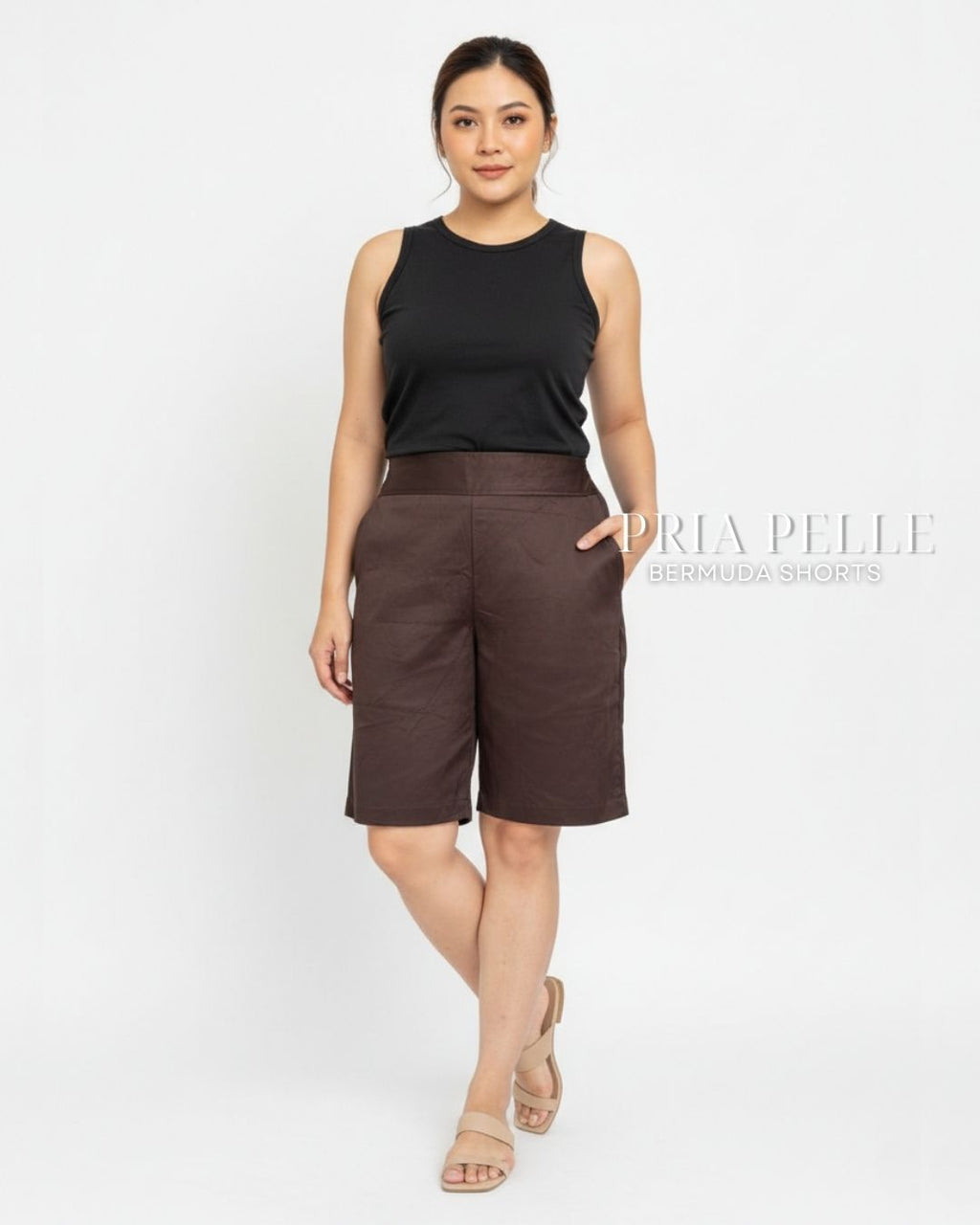 Pria Pelle Bermuda Shorts | Back garter - Cotton Blend Pecan Brown | Non Stretch