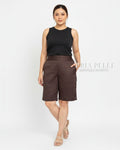 Pria Pelle Bermuda Shorts | Back garter - Cotton Blend Pecan Brown | Non Stretch
