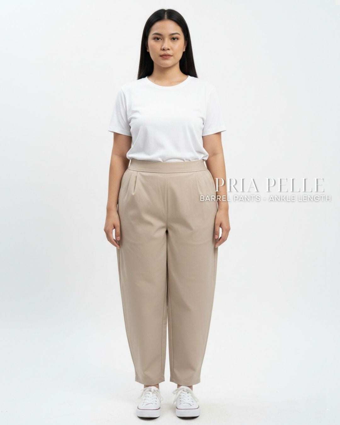 Pria Pelle Barrel Pants | Ankle Length - Cotton Blend Warm Khaki | Non Stretch
