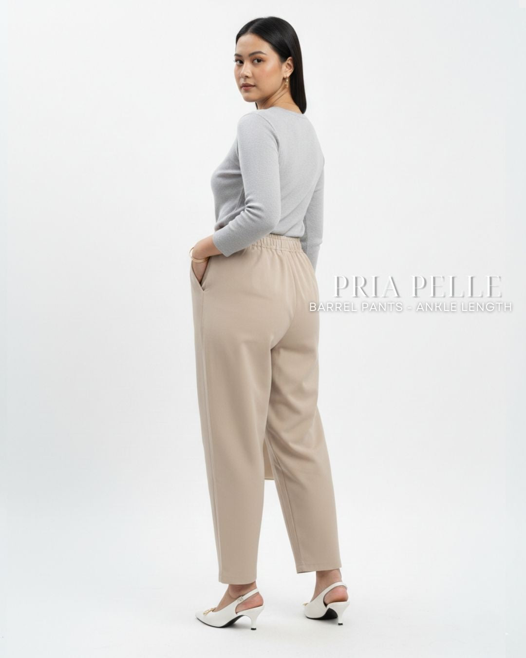 Pria Pelle Barrel Pants | Ankle Length - Cotton Blend Warm Khaki | Non Stretch