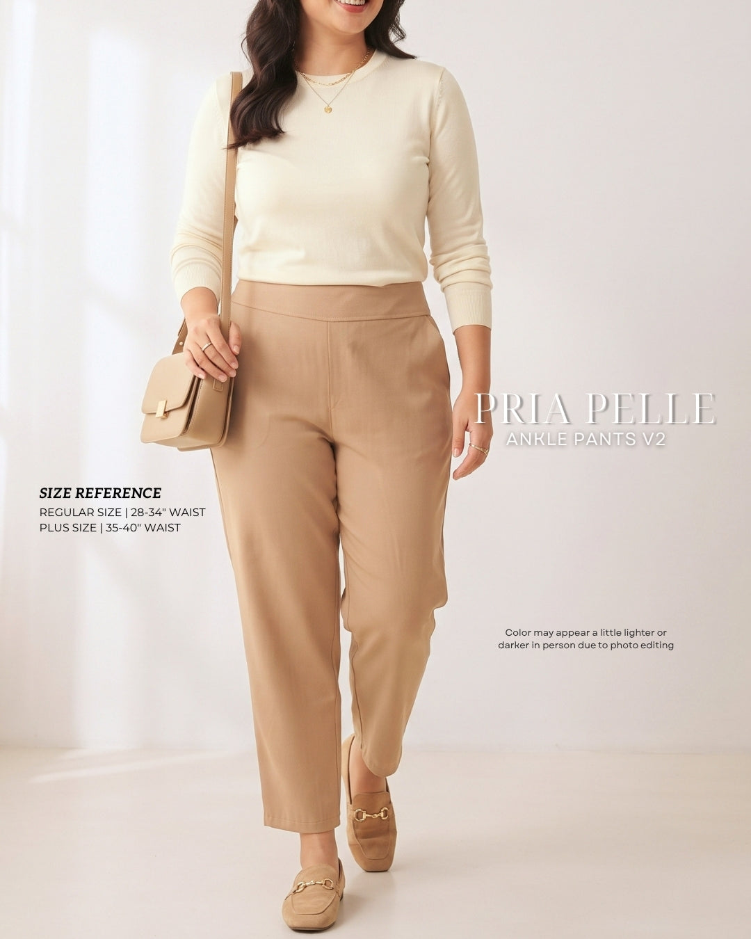 Pria Pelle Ankle Pants Version 2 | Back Garter - Cotton Blend Warm Tan | Non Stretch