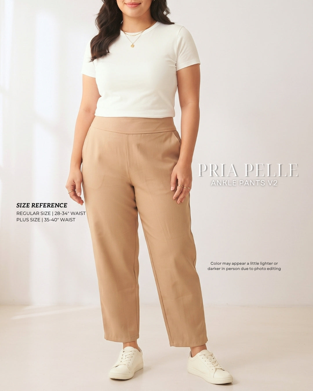 Pria Pelle Ankle Pants Version 2 | Back Garter - Cotton Blend Warm Tan | Non Stretch