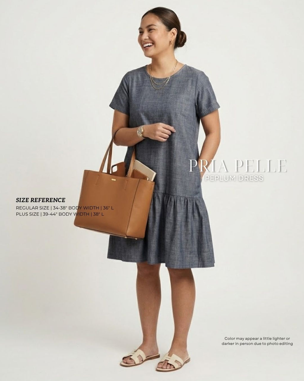 Pria Pelle Peplum Dress Version 1 | Soft Denim Washed Grey - Non Stretch