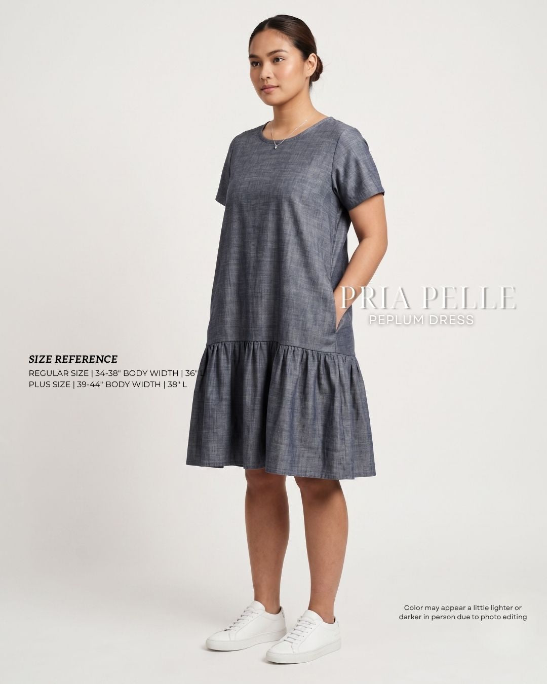 Pria Pelle Peplum Dress Version 1 | Soft Denim Washed Grey - Non Stretch