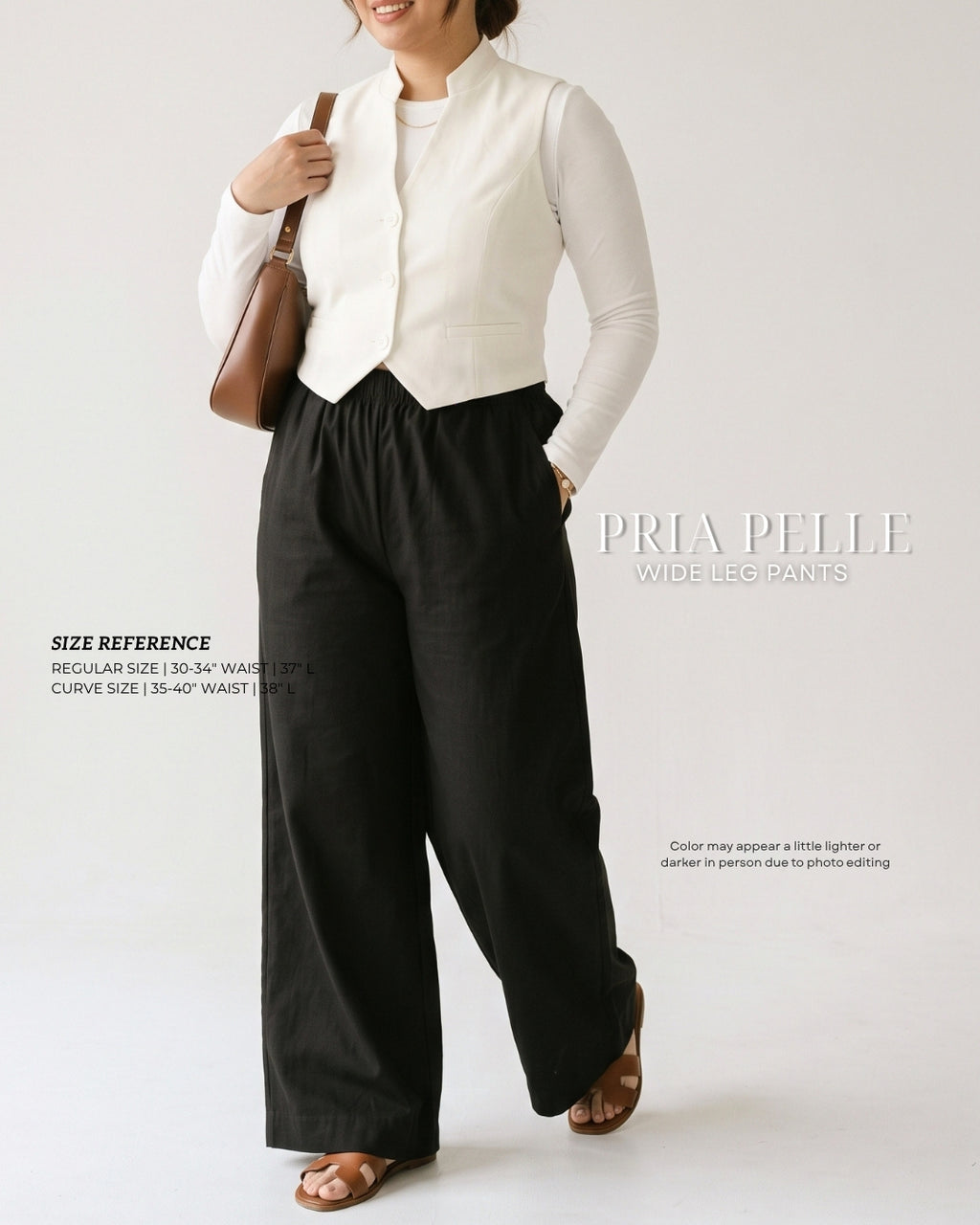 Pria Pelle Easy Wide Leg Pants in Weighted Cotton Blend BLACK with Stretch Allowance