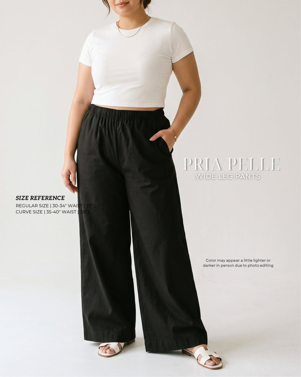 Pria Pelle Easy Wide Leg Pants in Weighted Cotton Blend BLACK with Stretch Allowance