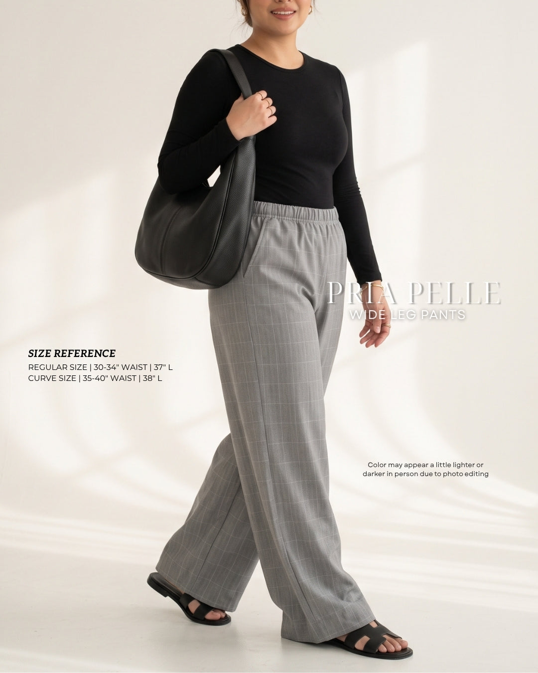 Pria Pelle Easy Wide Leg Pants in Special Fabric CHECKERED GRAY - Non Stretch
