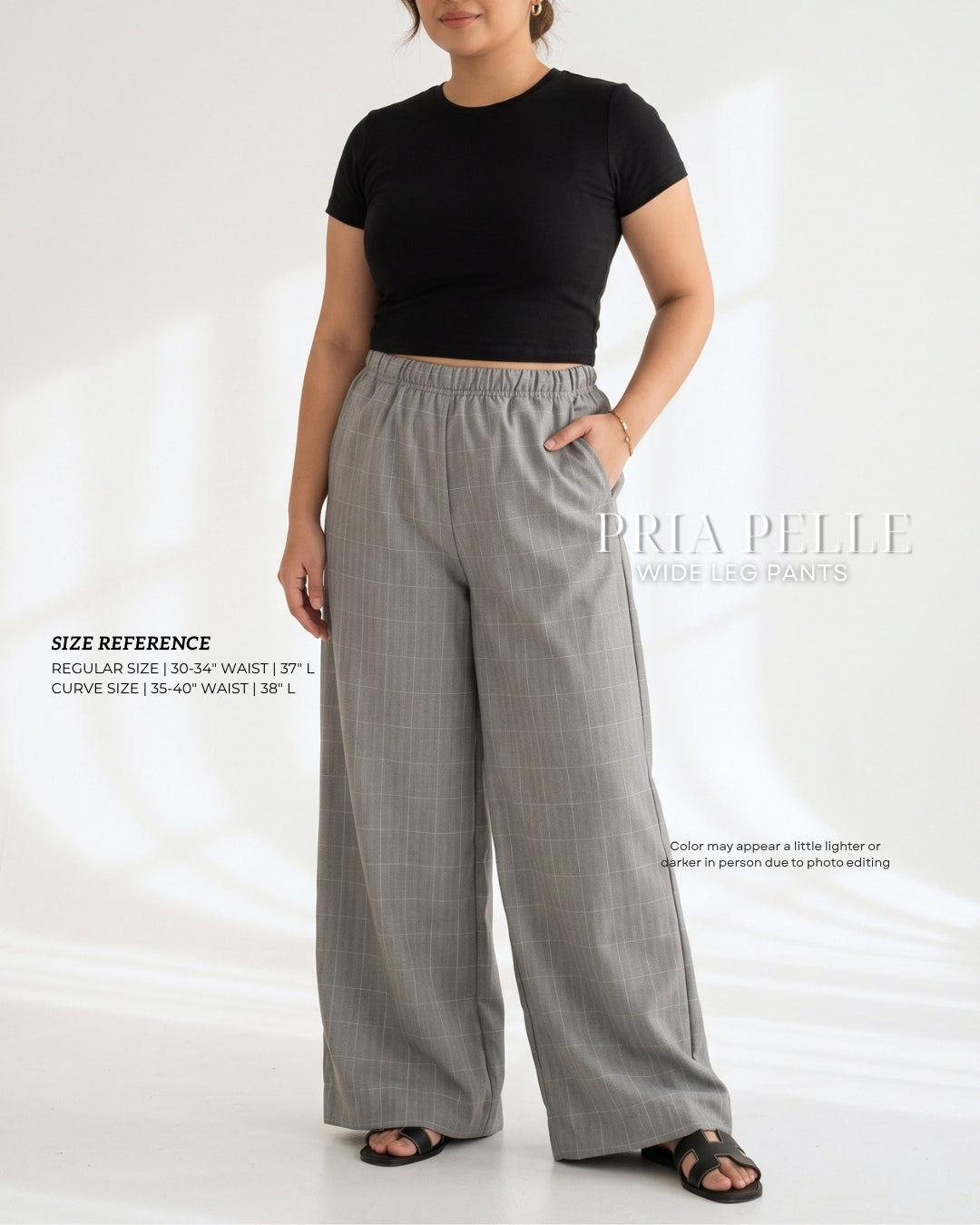 Pria Pelle Easy Wide Leg Pants in Special Fabric CHECKERED GRAY - Non Stretch