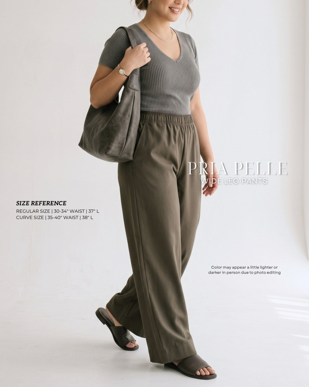 Pria Pelle Easy Wide Leg Pants in Weighted Cotton Blend GRAY OLIVE with Stretch Allowance