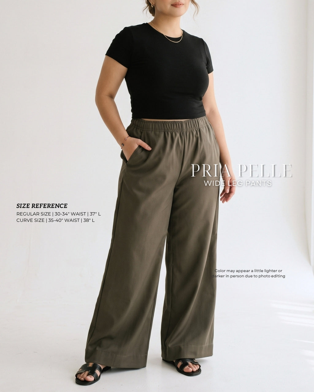 Pria Pelle Easy Wide Leg Pants in Weighted Cotton Blend GRAY OLIVE with Stretch Allowance