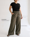 Pria Pelle Easy Wide Leg Pants in Weighted Cotton Blend GRAY OLIVE with Stretch Allowance