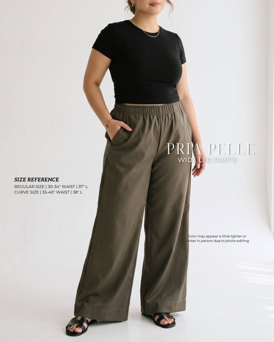 Pria Pelle Easy Wide Leg Pants in Weighted Cotton Blend GRAY OLIVE with Stretch Allowance