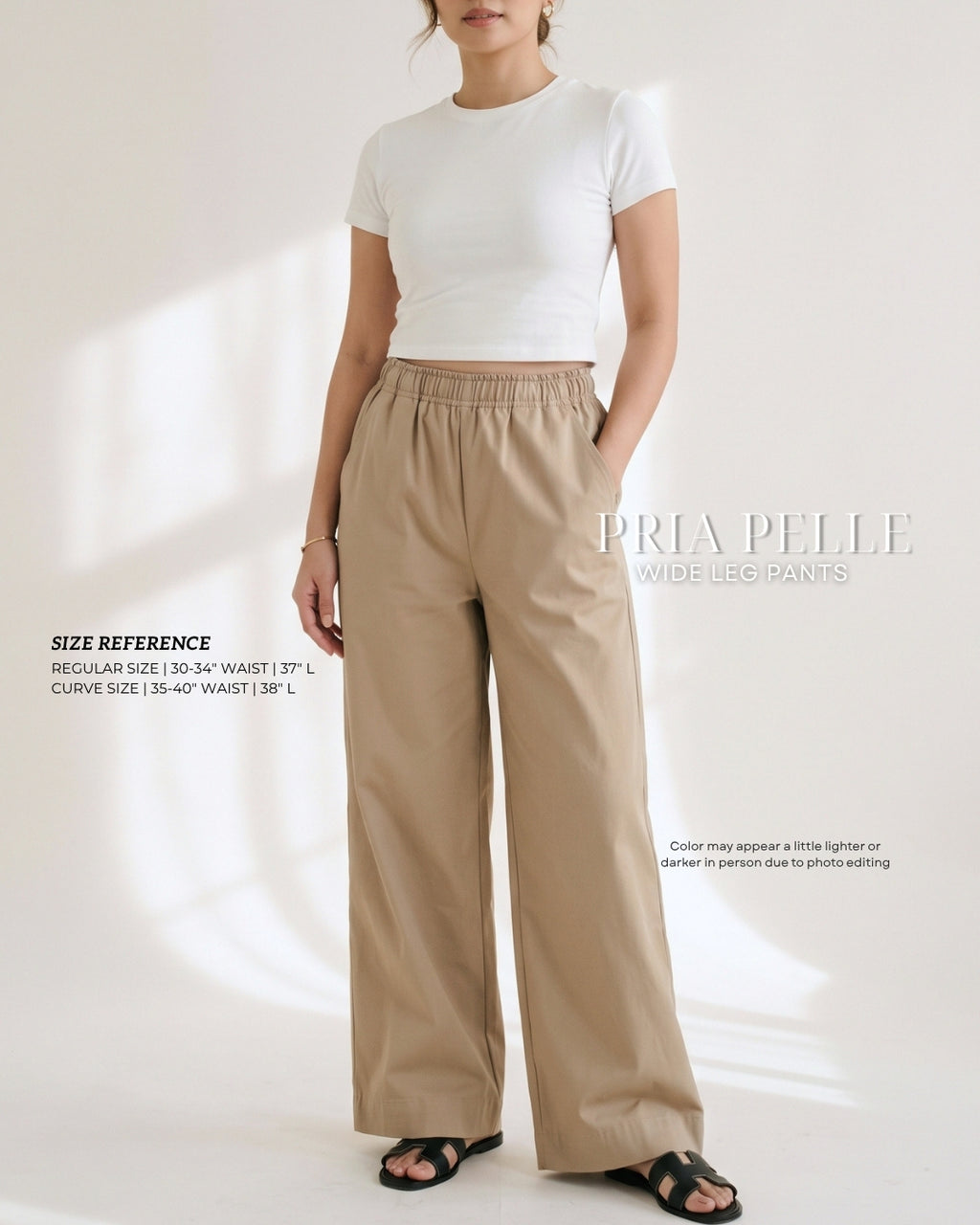 Pria Pelle Easy Wide Leg Pants in Weighted Cotton Blend TAN with Stretch Allowance
