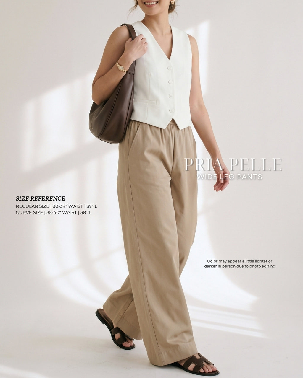 Pria Pelle Easy Wide Leg Pants in Weighted Cotton Blend TAN with Stretch Allowance