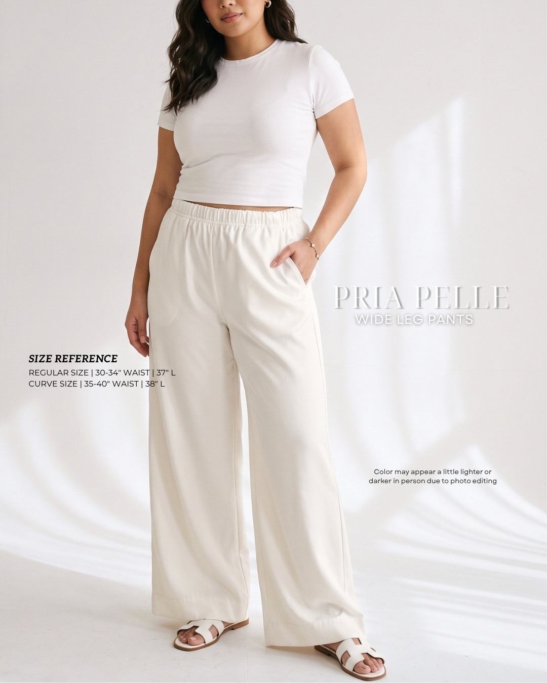 Pria Pelle Easy Wide Leg Pants in Weighted Cotton Blend WARM WHITE with Stretch Allowance