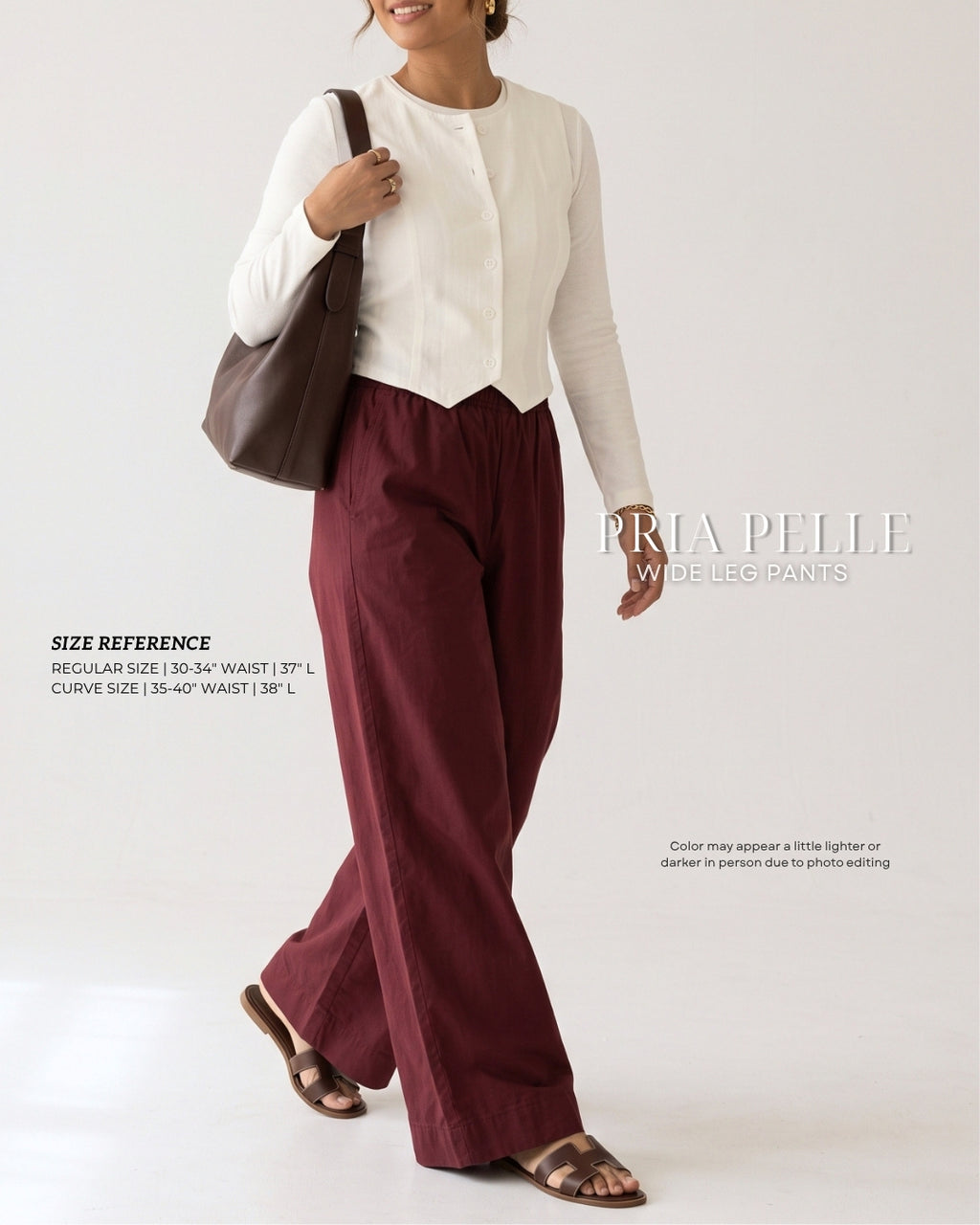 Pria Pelle Easy Wide Leg Pants in Cotton Twill WINE RED- Non Stretch