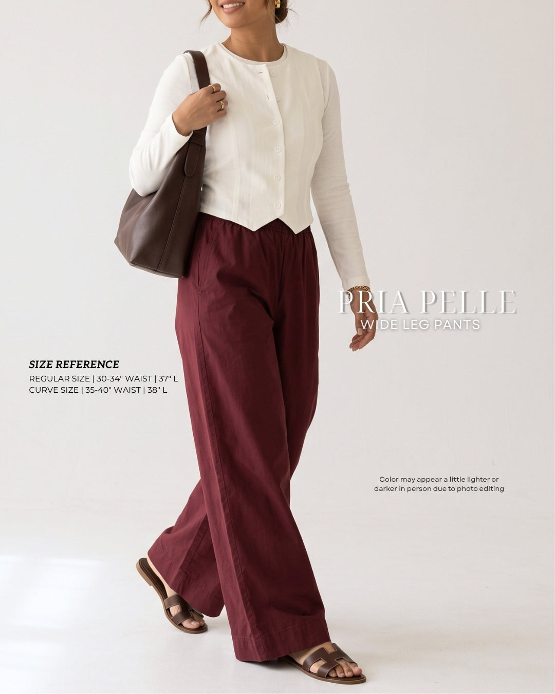 Pria Pelle Easy Wide Leg Pants in Cotton Twill WINE RED- Non Stretch