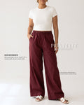 Pria Pelle Easy Wide Leg Pants in Cotton Twill WINE RED- Non Stretch