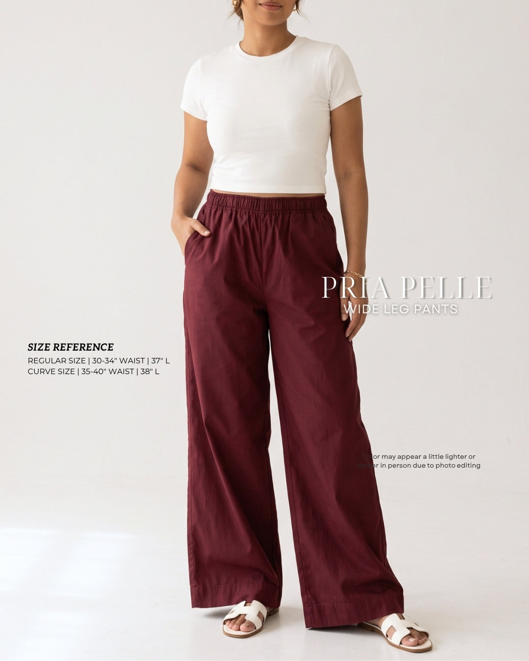 Pria Pelle Easy Wide Leg Pants in Cotton Twill WINE RED- Non Stretch