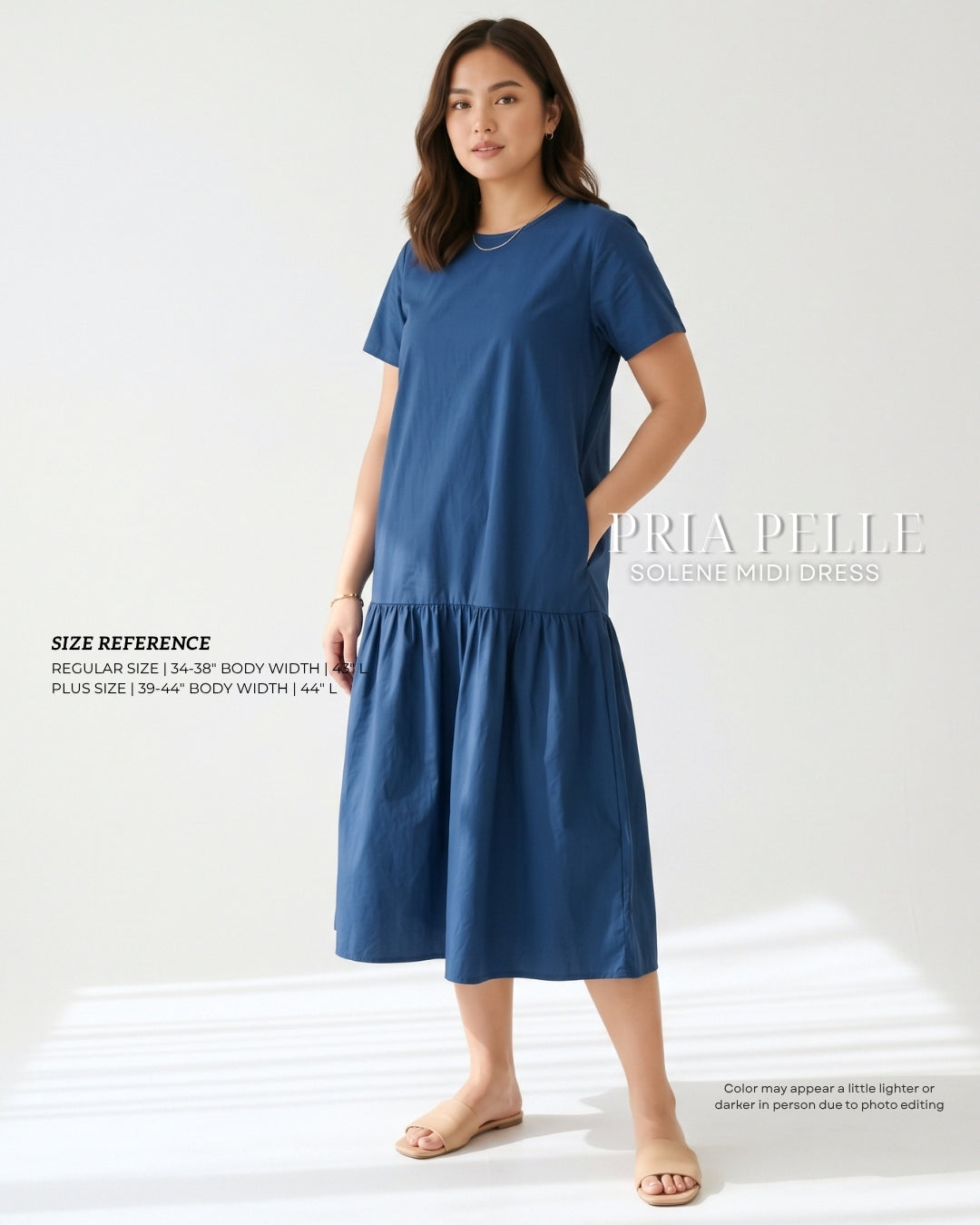 Pria Pelle Solene Short Sleeves Midi Dress - Cotton Blend Yale Blue | Non Stretch