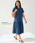 Pria Pelle Solene Short Sleeves Midi Dress - Cotton Blend Yale Blue | Non Stretch