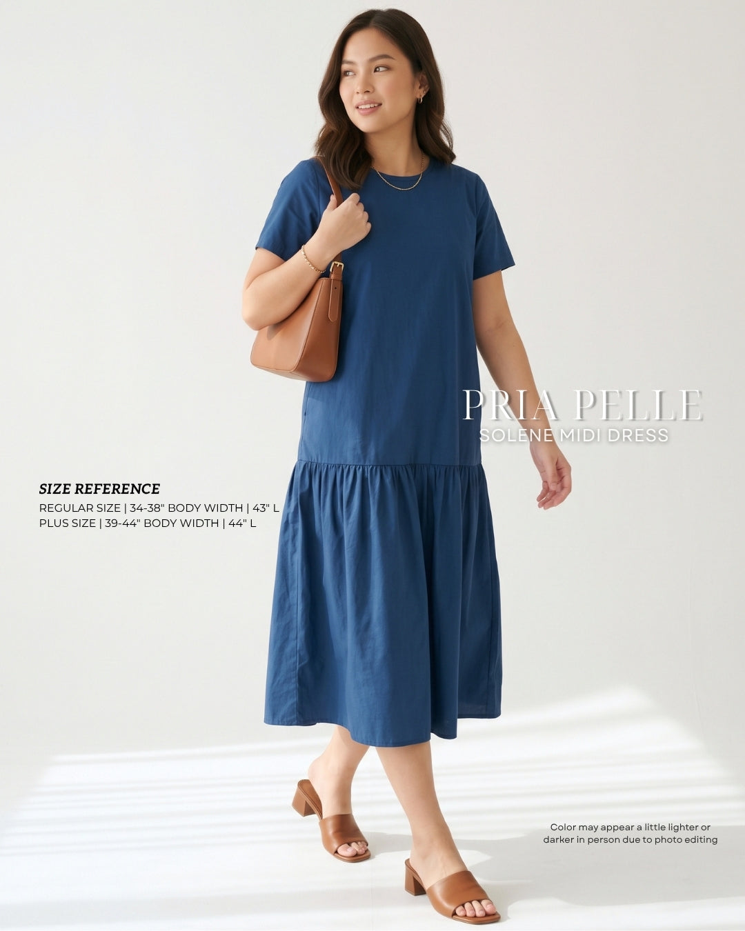Pria Pelle Solene Short Sleeves Midi Dress - Cotton Blend Yale Blue | Non Stretch