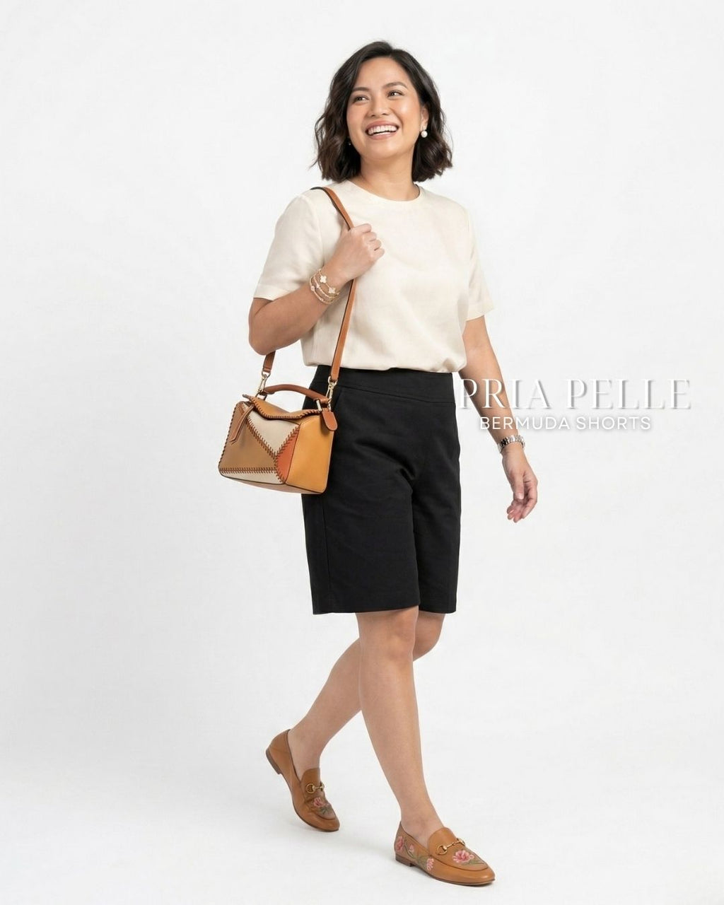 Pria Pelle Bermuda Shorts | Back garter - Cotton Twill Black | Non Stretch