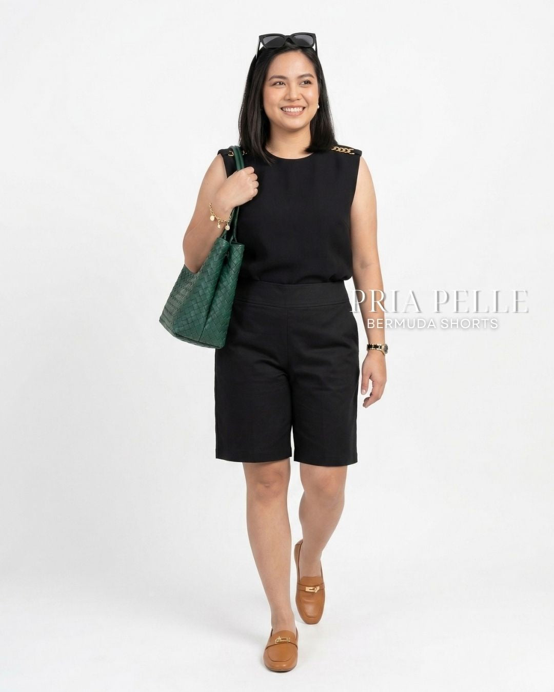 Pria Pelle Bermuda Shorts | Back garter - Cotton Twill Black | Non Stretch