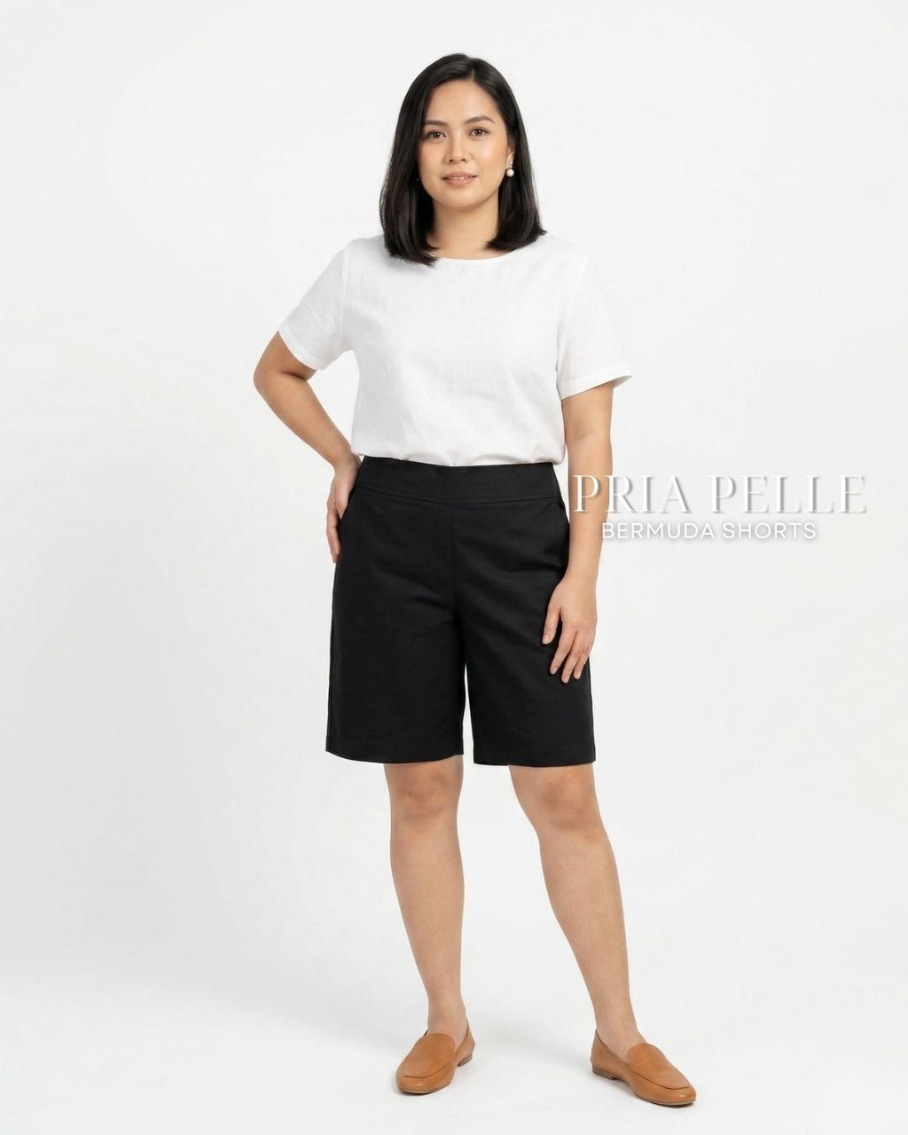 Pria Pelle Bermuda Shorts | Back garter - Cotton Twill Black | Non Stretch