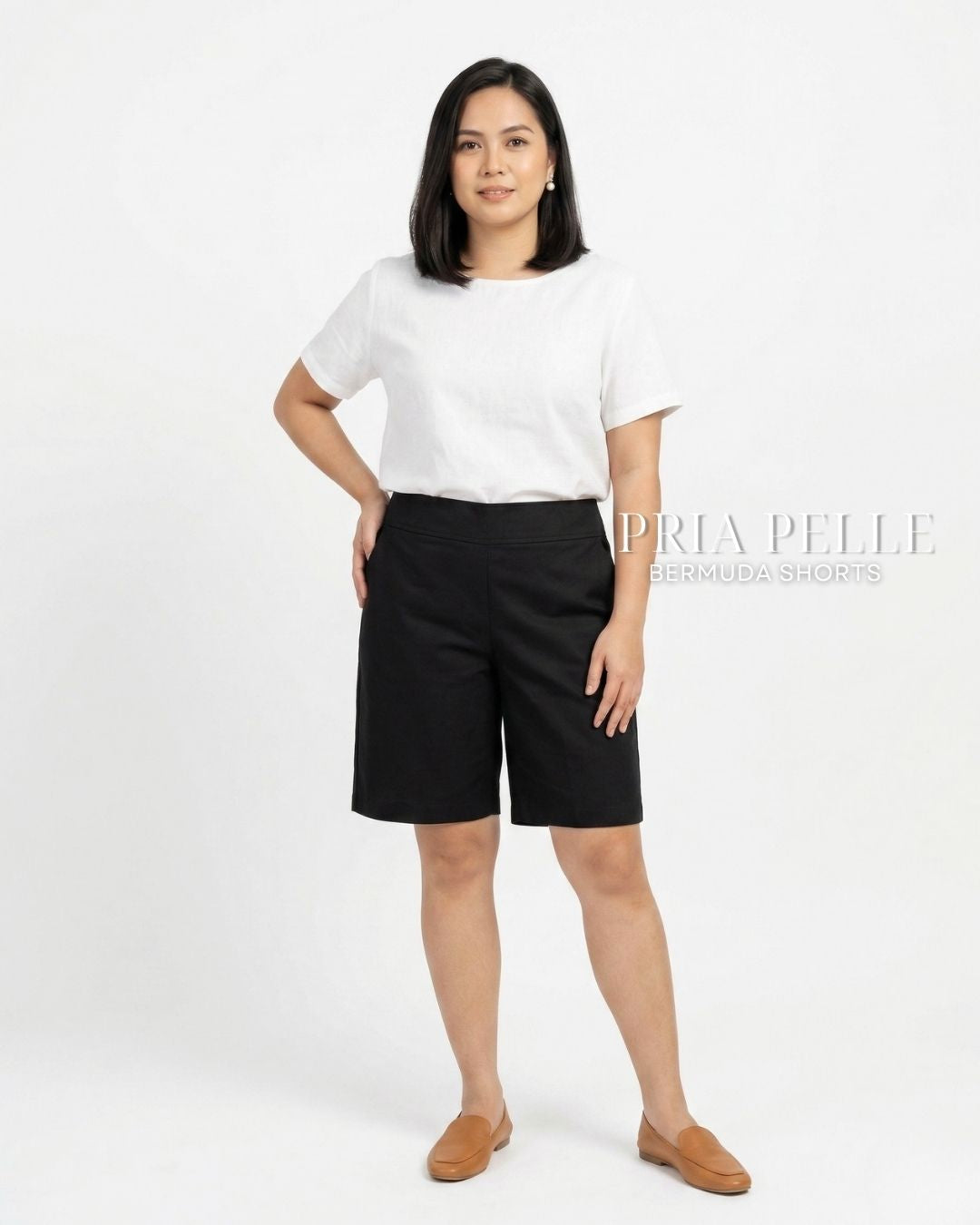 Pria Pelle Bermuda Shorts | Back garter - Cotton Twill Black | Non Stretch
