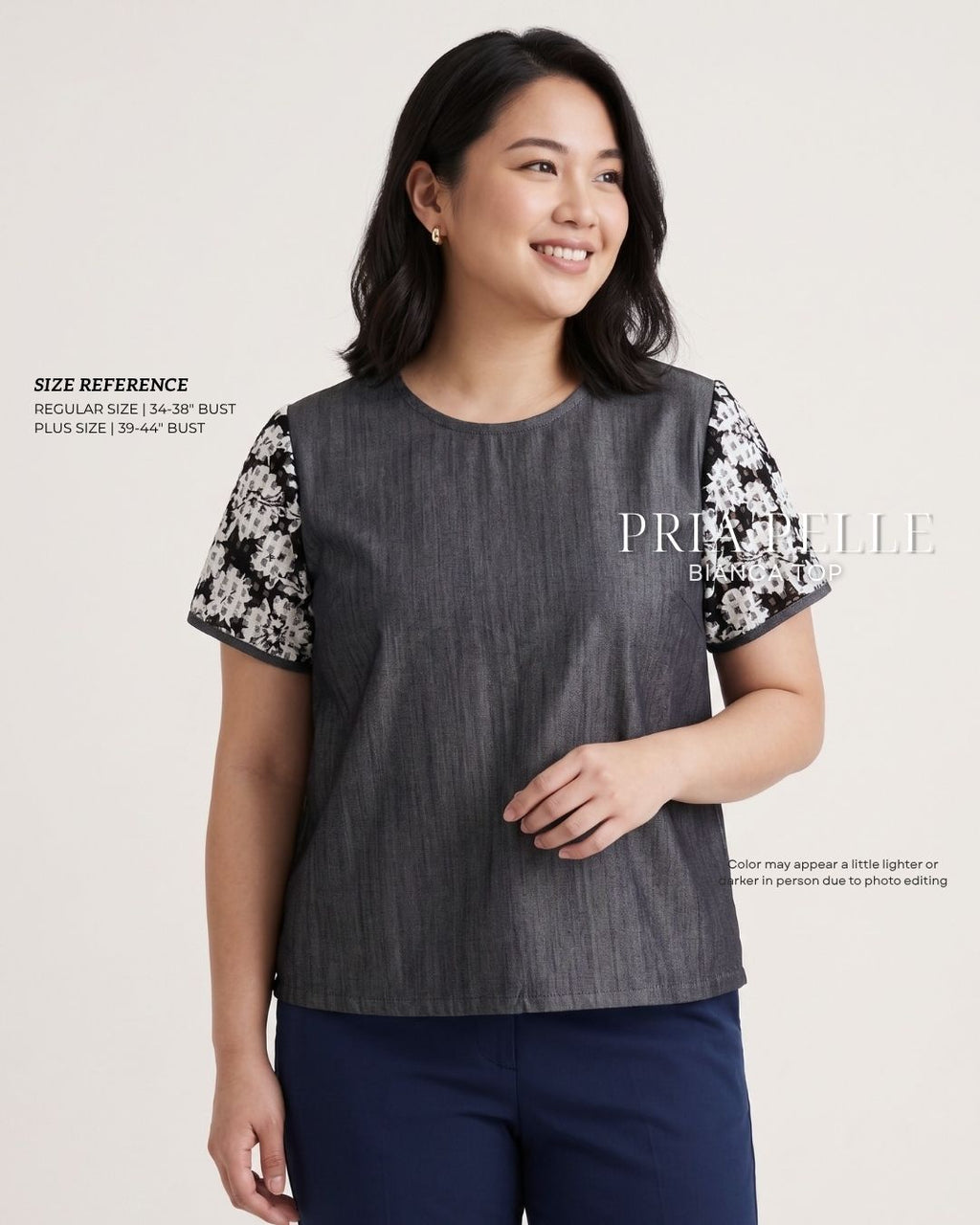 Pria Pelle Bianca Laced Sleeve Top - Denim Charcoal - Non Stretch
