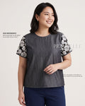 Pria Pelle Bianca Laced Sleeve Top - Denim Charcoal - Non Stretch