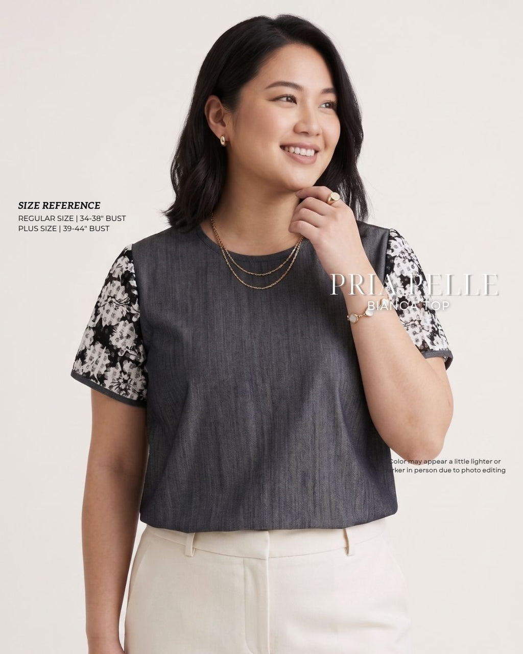Pria Pelle Bianca Laced Sleeve Top - Denim Charcoal - Non Stretch