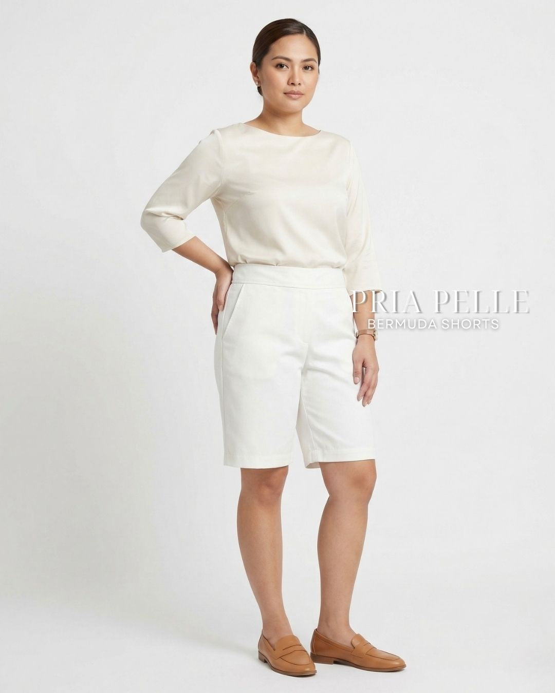 Pria Pelle Bermuda Shorts | Back garter - Cotton Twill White | Non Stretch