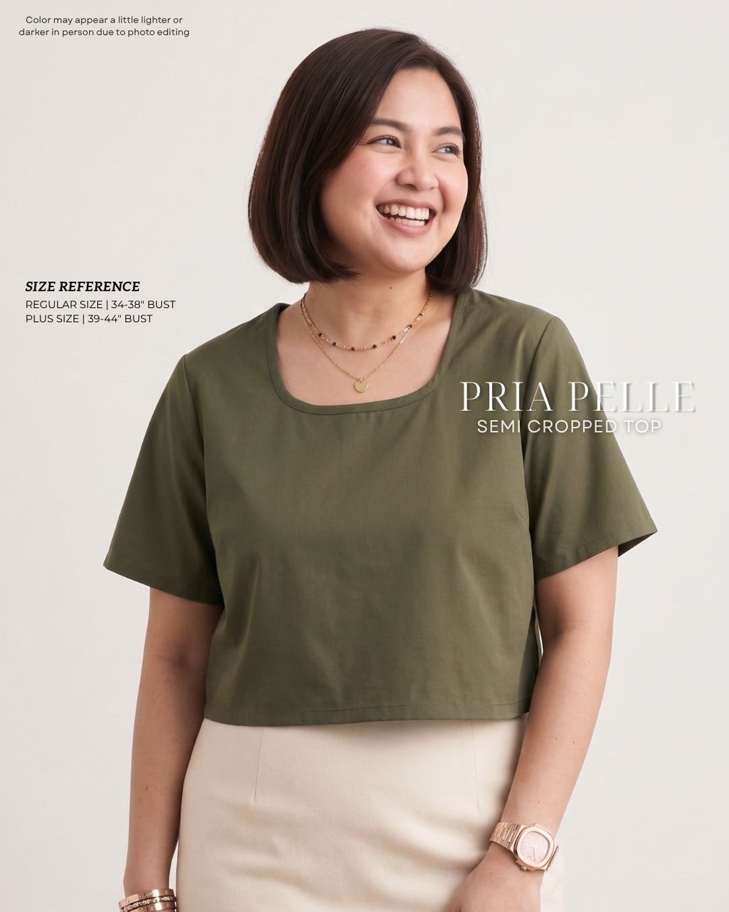 Pria Pelle Women's Cropped square top - Cotton Blend Army Green | Non Stretch