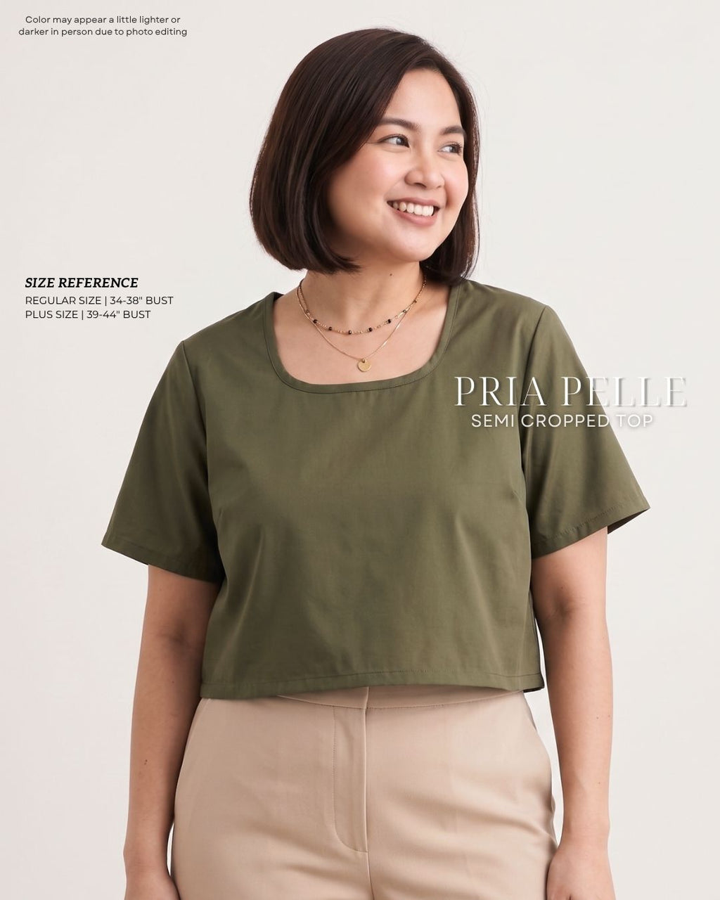 Pria Pelle Women's Cropped square top - Cotton Blend Army Green | Non Stretch