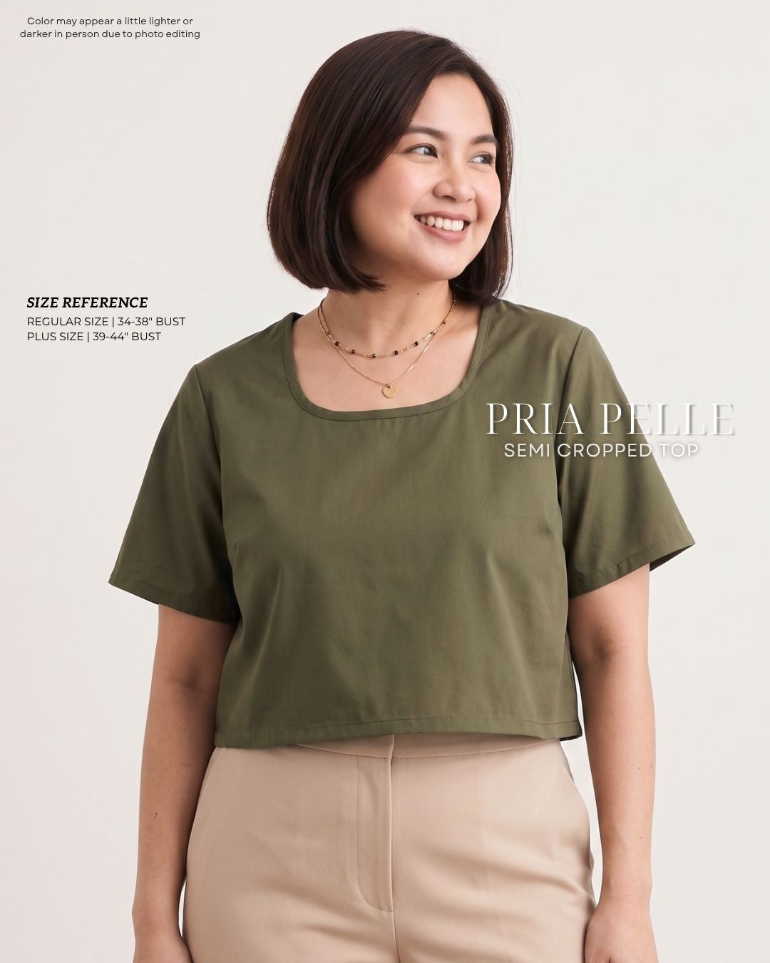 Pria Pelle Women's Cropped square top - Cotton Blend Army Green | Non Stretch
