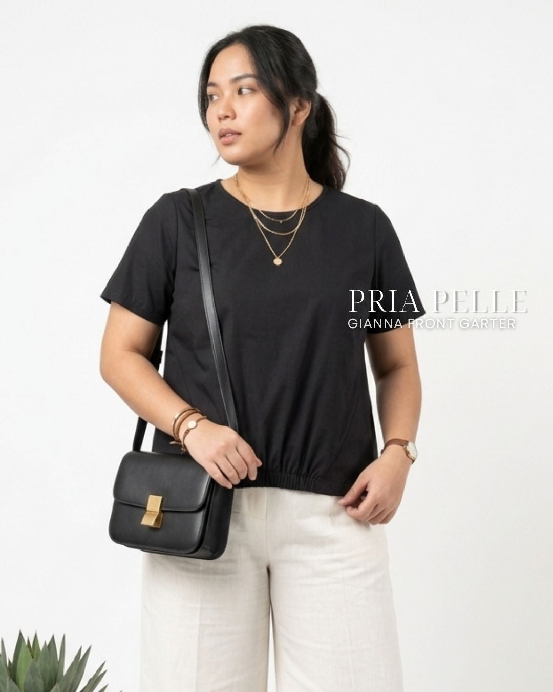 Pria Pelle Gianna Front Garter Top - Cotton Blend Black | Non Stretch