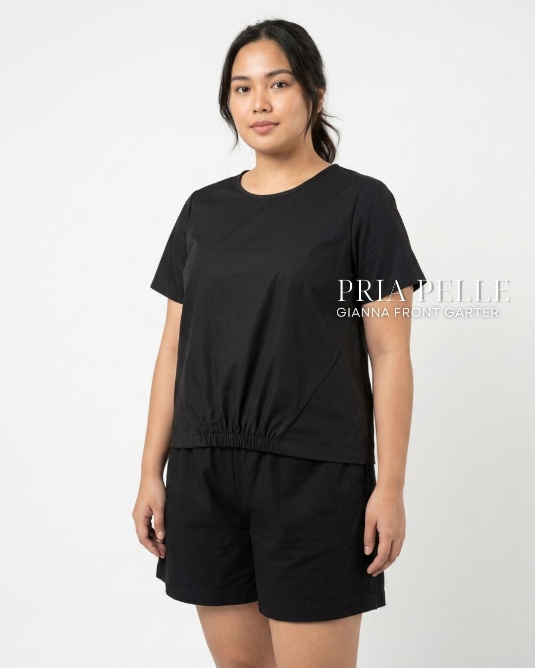 Pria Pelle Gianna Front Garter Top - Cotton Blend Black | Non Stretch