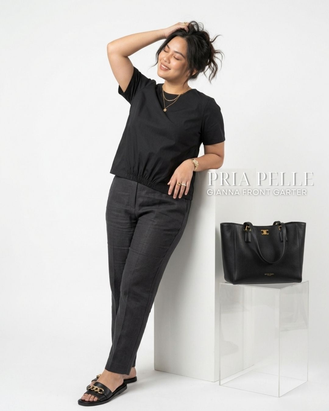 Pria Pelle Gianna Front Garter Top - Cotton Blend Black | Non Stretch