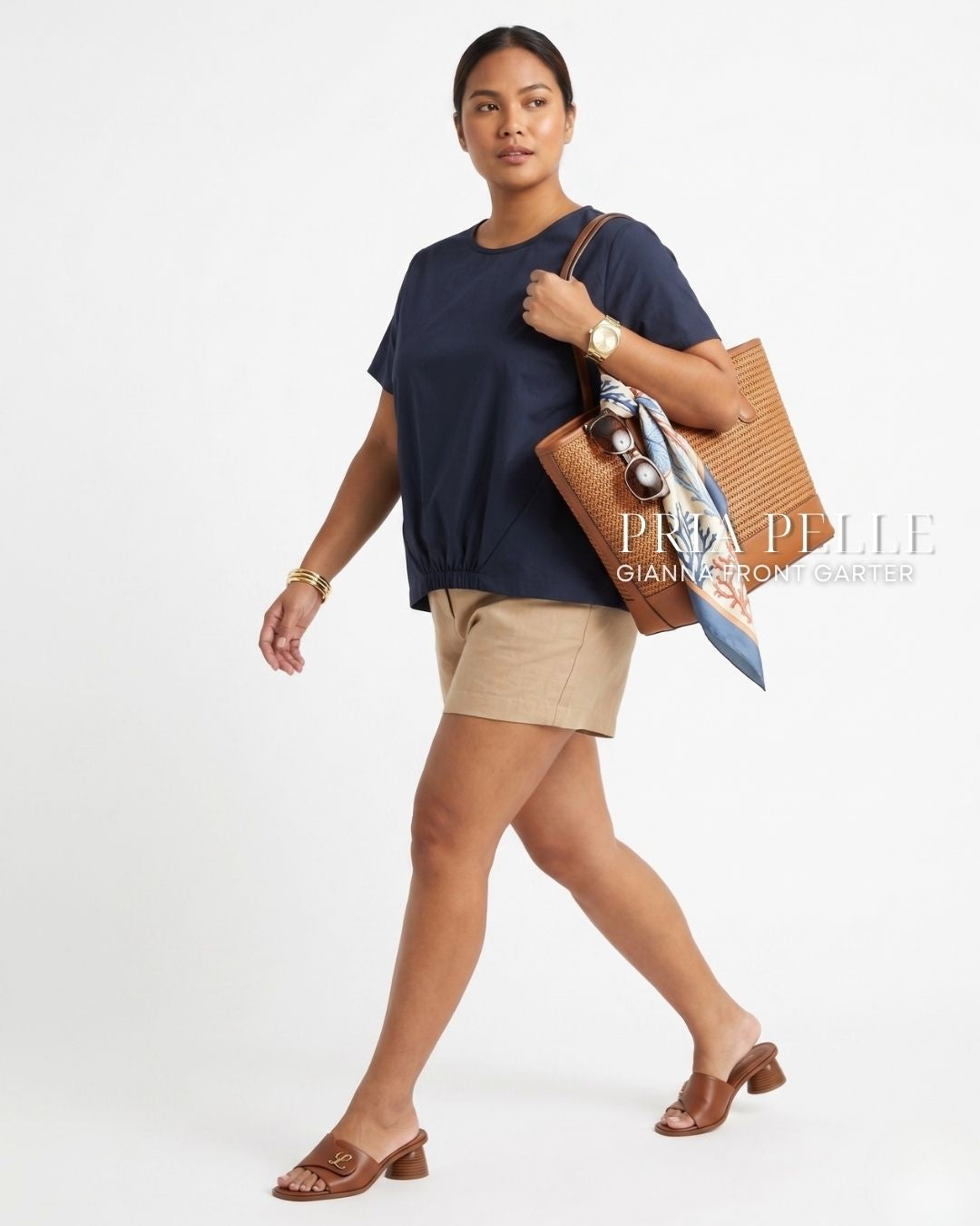 Pria Pelle Gianna Front Garter Top - Cotton Blend Midnight Blue | Non Stretch