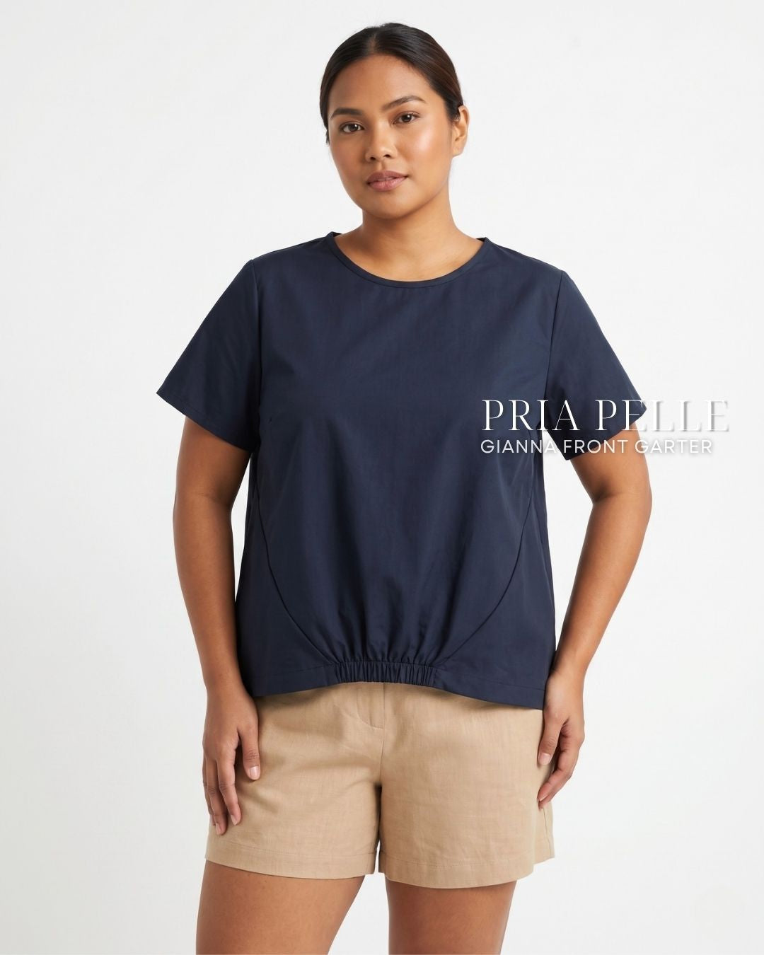 Pria Pelle Gianna Front Garter Top - Cotton Blend Midnight Blue | Non Stretch