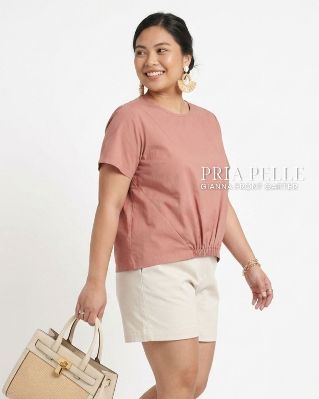 Pria Pelle Gianna Front Garter Top - Cotton Blend Blush | Non Stretch