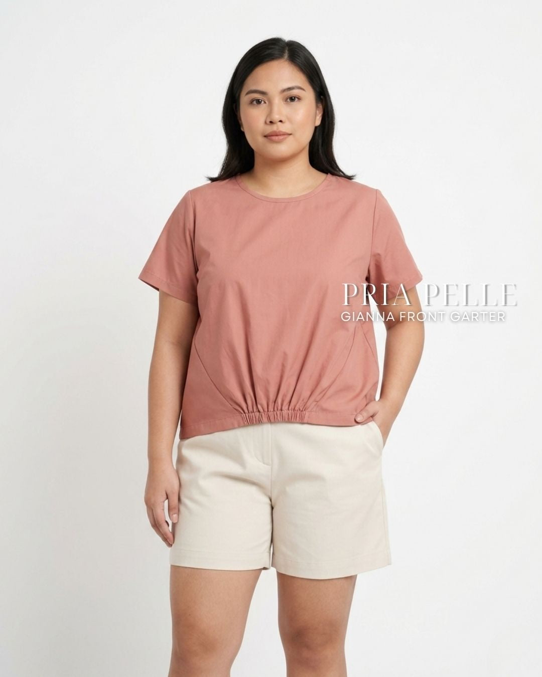 Pria Pelle Gianna Front Garter Top - Cotton Blend Blush | Non Stretch