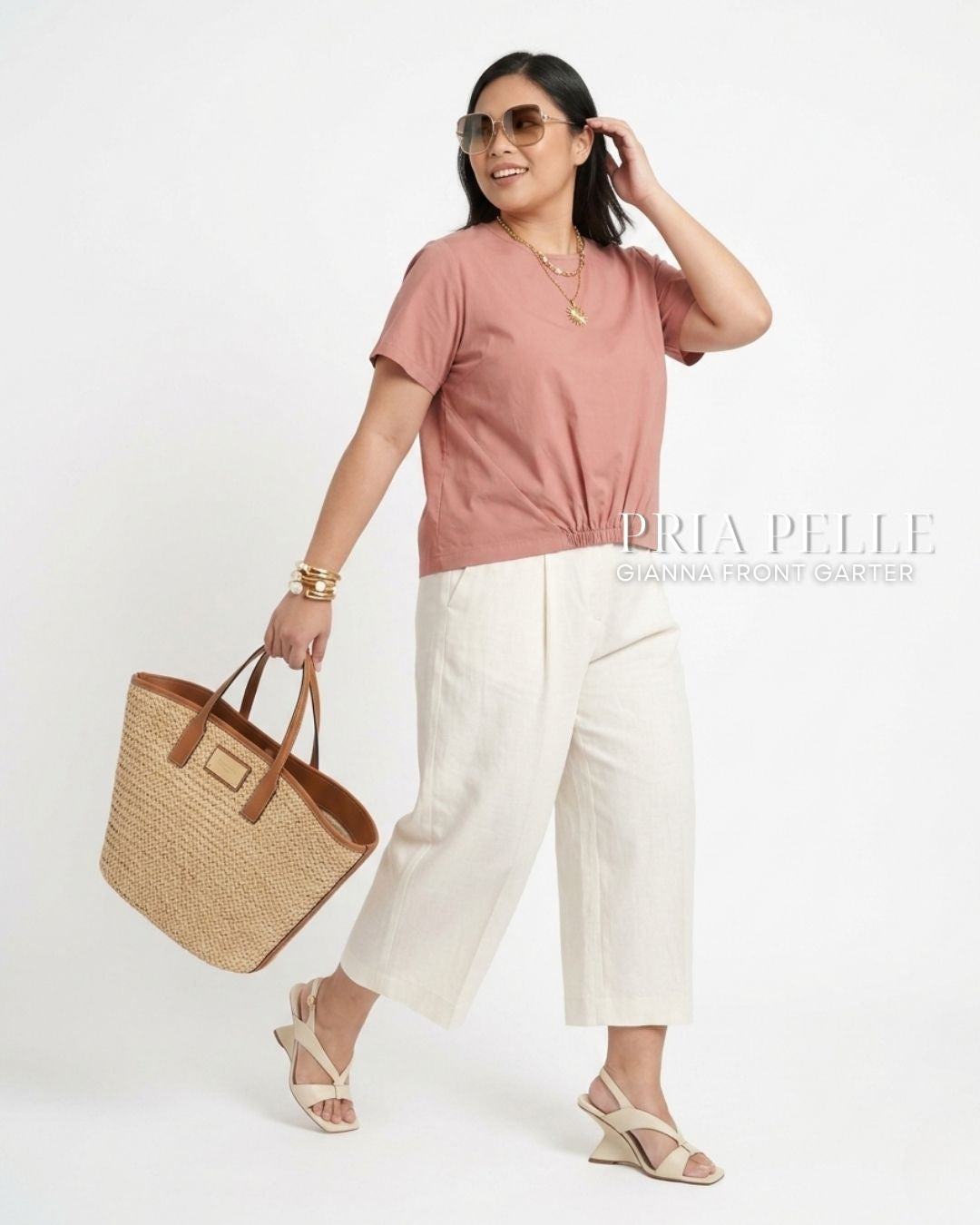 Pria Pelle Gianna Front Garter Top - Cotton Blend Blush | Non Stretch