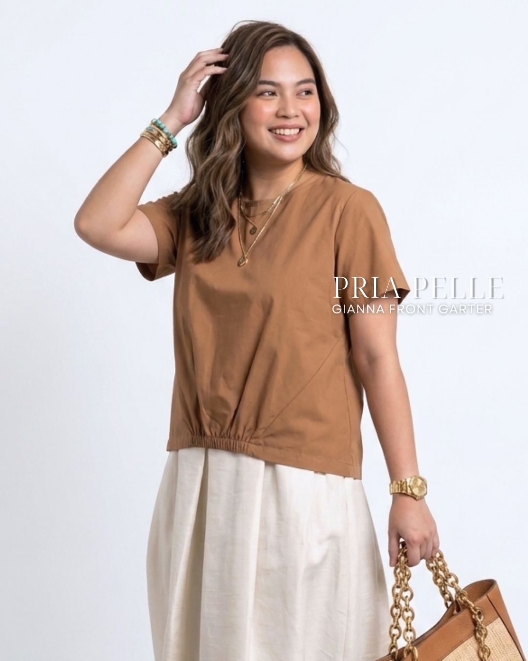 Pria Pelle Gianna Front Garter Top - Cotton Blend Warm Mocha | Non Stretch