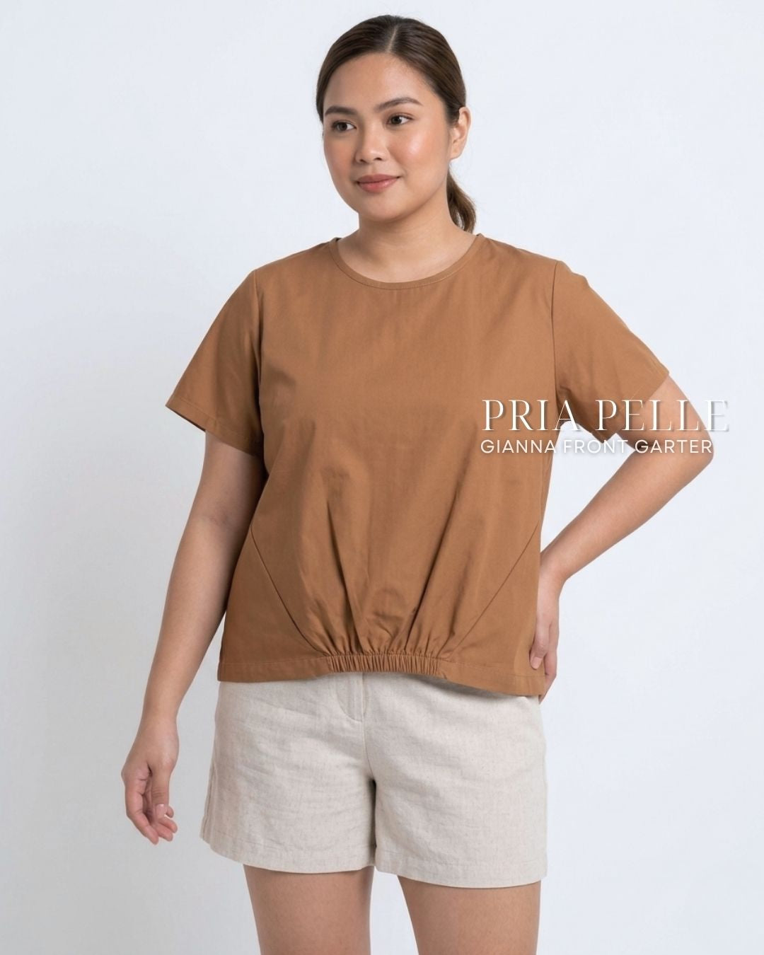 Pria Pelle Gianna Front Garter Top - Cotton Blend Warm Mocha | Non Stretch