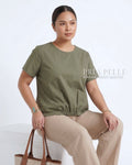 Pria Pelle Gianna Front Garter Top - Cotton Blend Dark Olive | Non Stretch