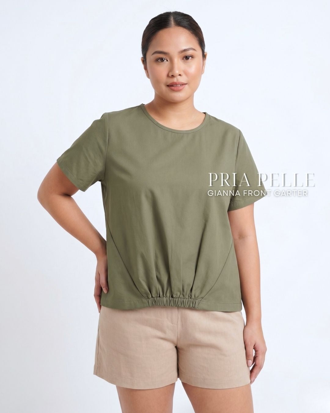 Pria Pelle Gianna Front Garter Top - Cotton Blend Dark Olive | Non Stretch