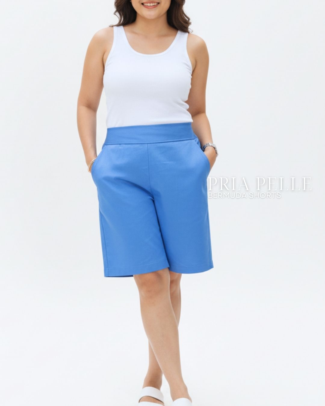 Pria Pelle Bermuda Shorts | Back garter -Cotton Twill Dodger Blue
